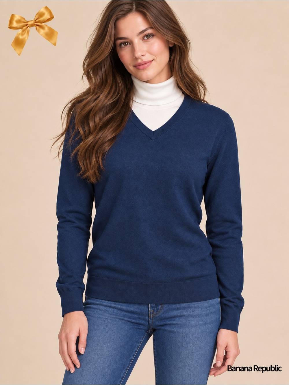 Banana Republic Silk Cotton Cashmere V-Neck Sweater Size S Navy Blue
